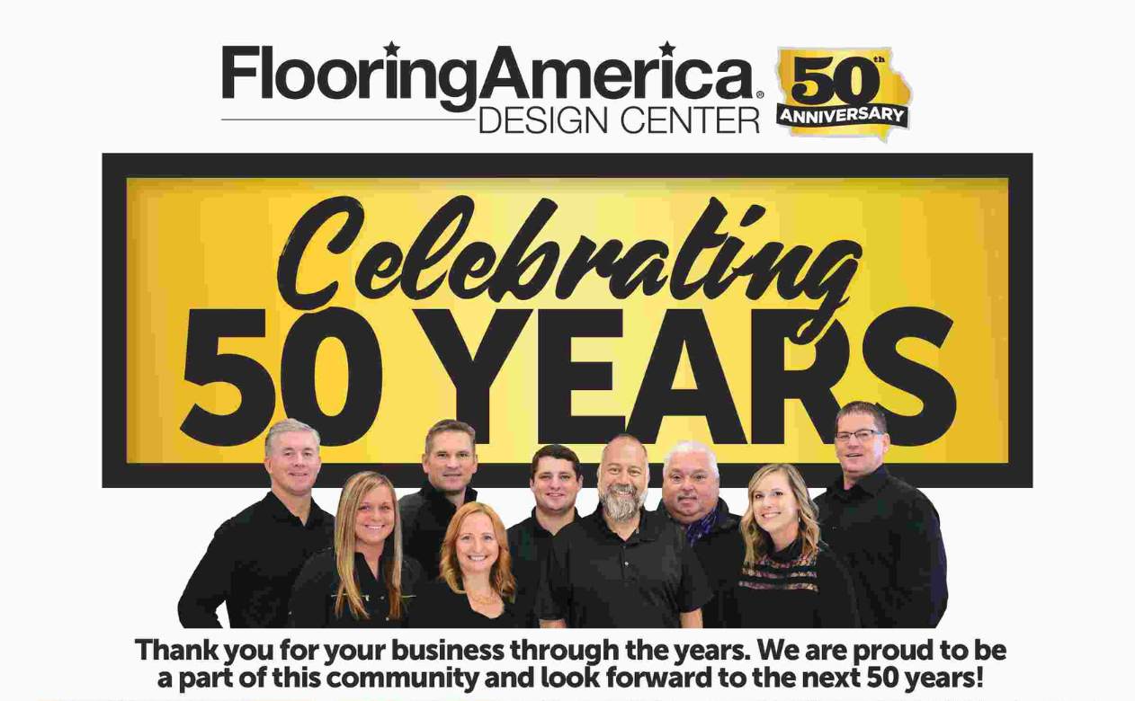 Celebrating 50 years in the flooring business with a staff photo 