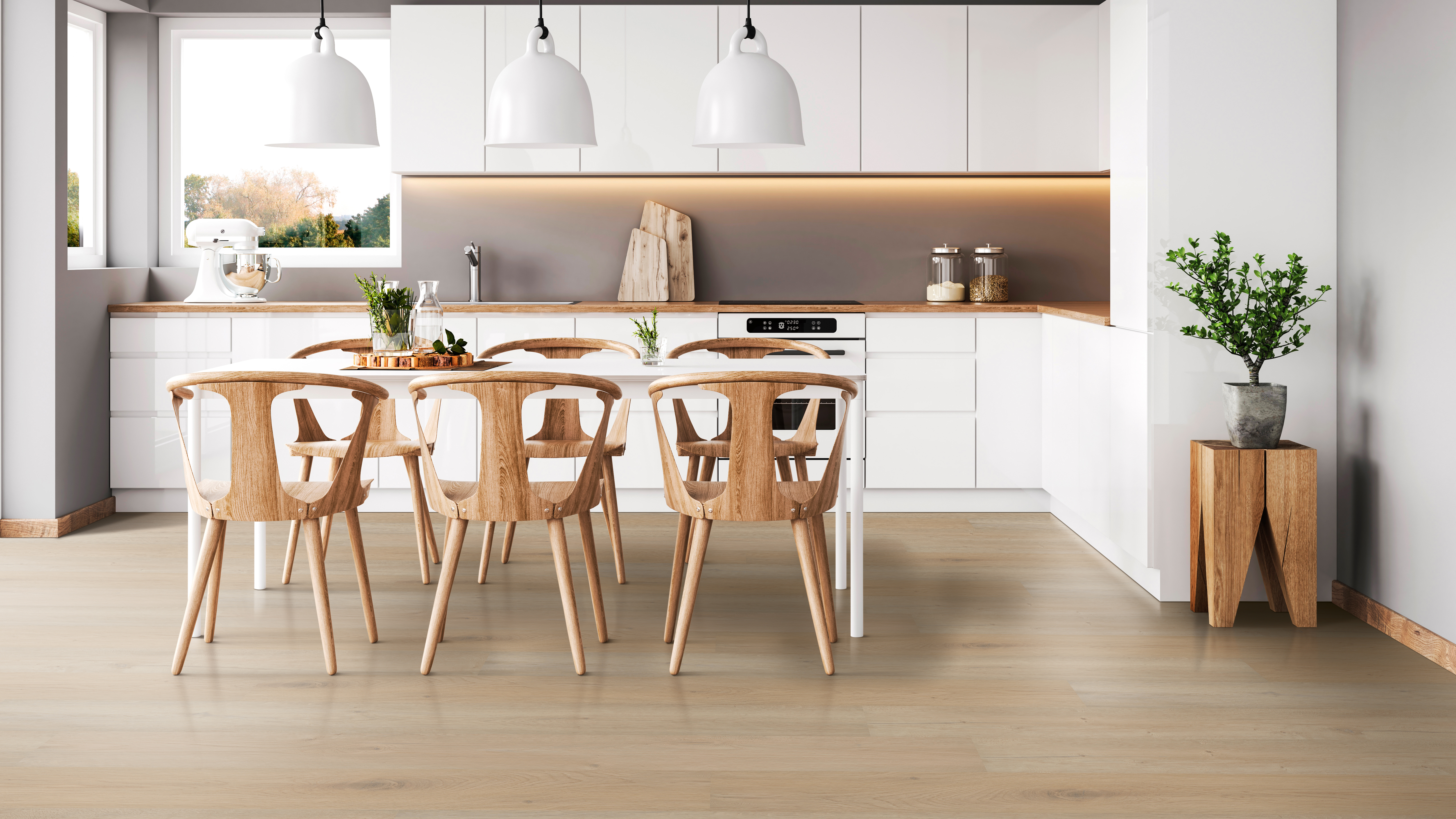 Luxury vinyl flooring in a dining room.